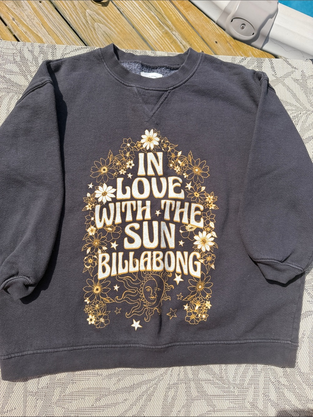 Kids Billabong Gray Sweatshirt with Yellow Floral Sun Graphic